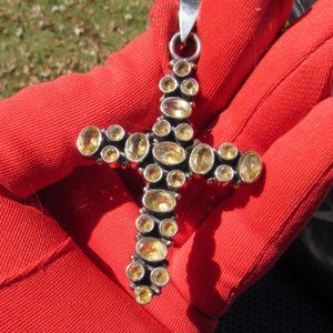 Lovely Large Citrine Sterling Silver Cross Pendant